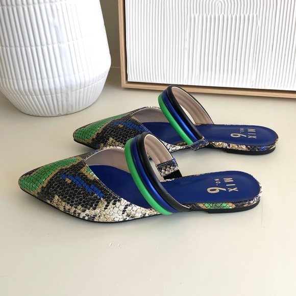 Mix No. 6 New Izabela snake skin blue green black flats Size 6 - Picture 5 of 17